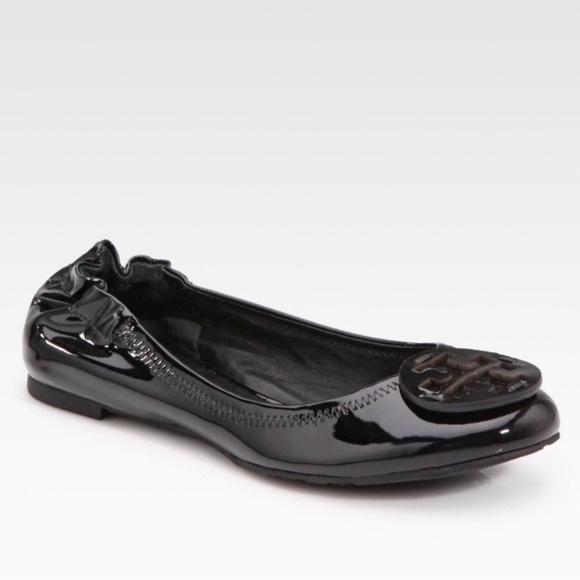 Tory Burch Shoes - Tory Burch Reva Leather Black Medallion Flats 9.5